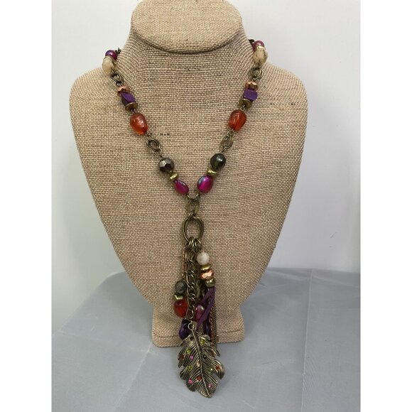 Ruby Rd. Chunky Chain Leaf Pendant Necklace With Beads & Tassel - Picture 1 of 6